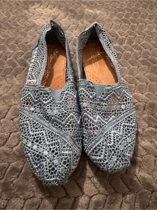 Toms Shoes - Toms Women’s Light Blue Crochet Slip-On Flats